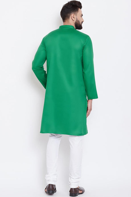 Buy Men's Blended Cotton Solid Kurta in Green