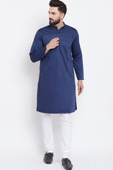 Buy Men's Cotton Solid Kurta in Blue