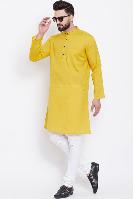 Shop Men's Solid Kurta in Yellow
