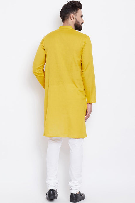 Buy Men's Cotton Solid Kurta in Yellow