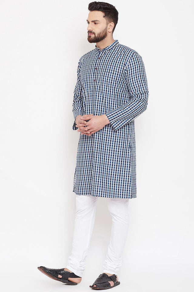 Buy Men's Blended Cotton Kurta in Blue
