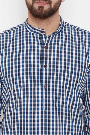 Shop Men's Blended Cotton Checks Print Kurta Online