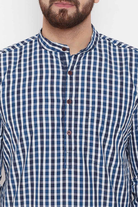 Shop Men's Blended Cotton Checks Print Kurta Online