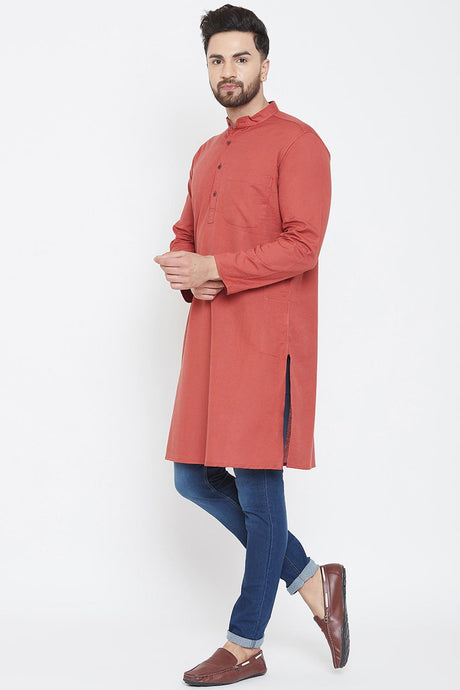 Buy Men's Cotton Kurta in Peach