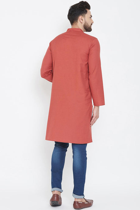 Buy Men's Cotton Solid Kurta in Peach