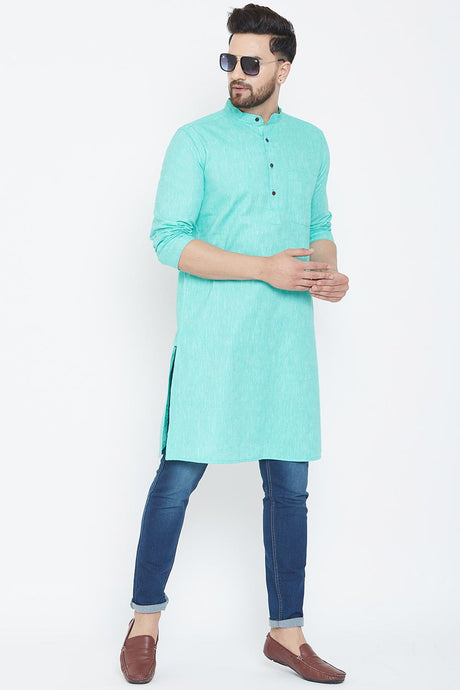 Shop Men's Solid Kurta in Sky Blue