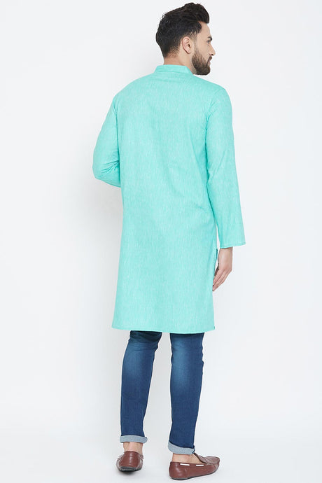 Buy Men's Cotton Solid Kurta in Sky Blue