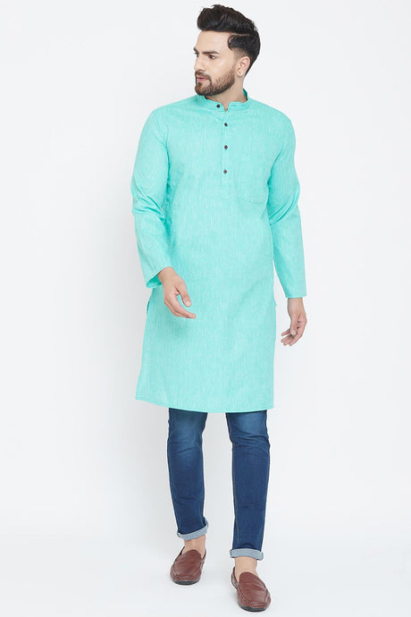 Buy Men's Cotton Solid Kurta in Sky Blue