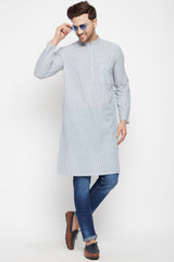 Buy Men's Pure Cotton Stripes Kurta in Grey