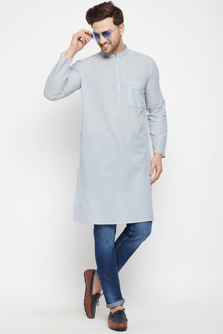 Buy Men's Pure Cotton Stripes Kurta in Grey