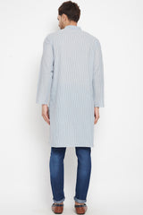 Buy Men's Pure Cotton Stripes Kurta in Grey