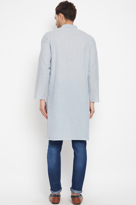 Buy Men's Pure Cotton Stripes Kurta in Grey