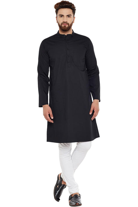 Buy Men's Cotton Solid Kurta in Black