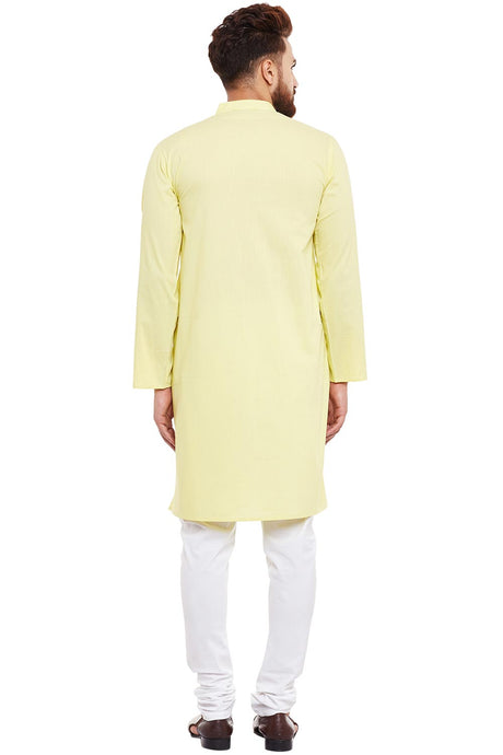 Buy Men's Cotton Solid Kurta in Light Yellow