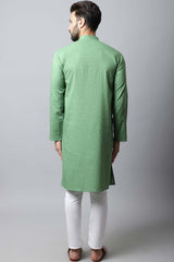 Men's Light Green Self-Design Full Sleeve Kurta Top