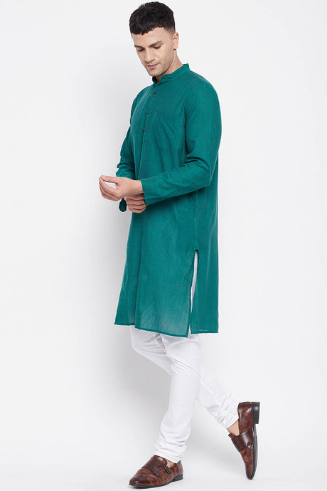 Buy Men's Rayon Solid Sherwani Kurta in Dark Green - Back