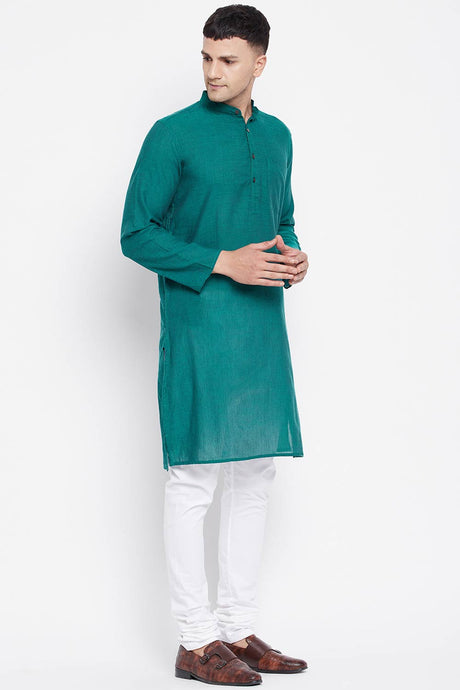 Buy Men's Rayon Solid Sherwani Kurta in Dark Green - Side