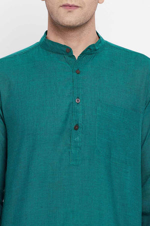 Buy Men's Rayon Solid Sherwani Kurta in Dark Green - Zoom Out
