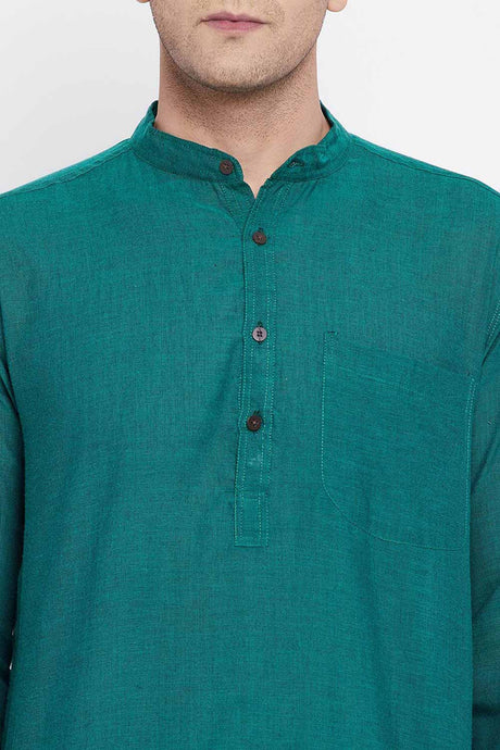 Buy Men's Rayon Solid Sherwani Kurta in Dark Green - Zoom Out