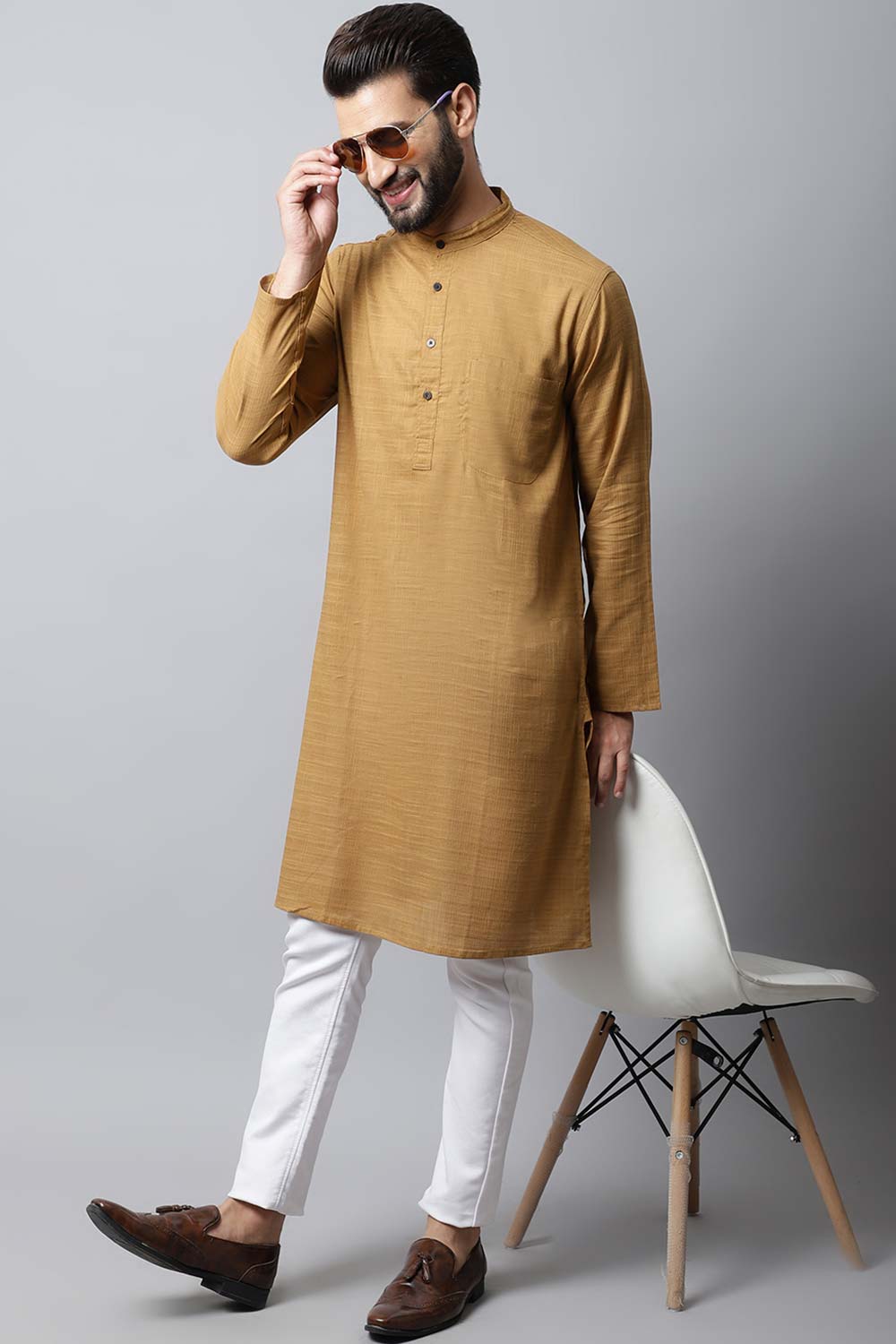 Men's Dark Brown Solid Full Sleeve Kurta Top (LK-SLD1177-BRC)