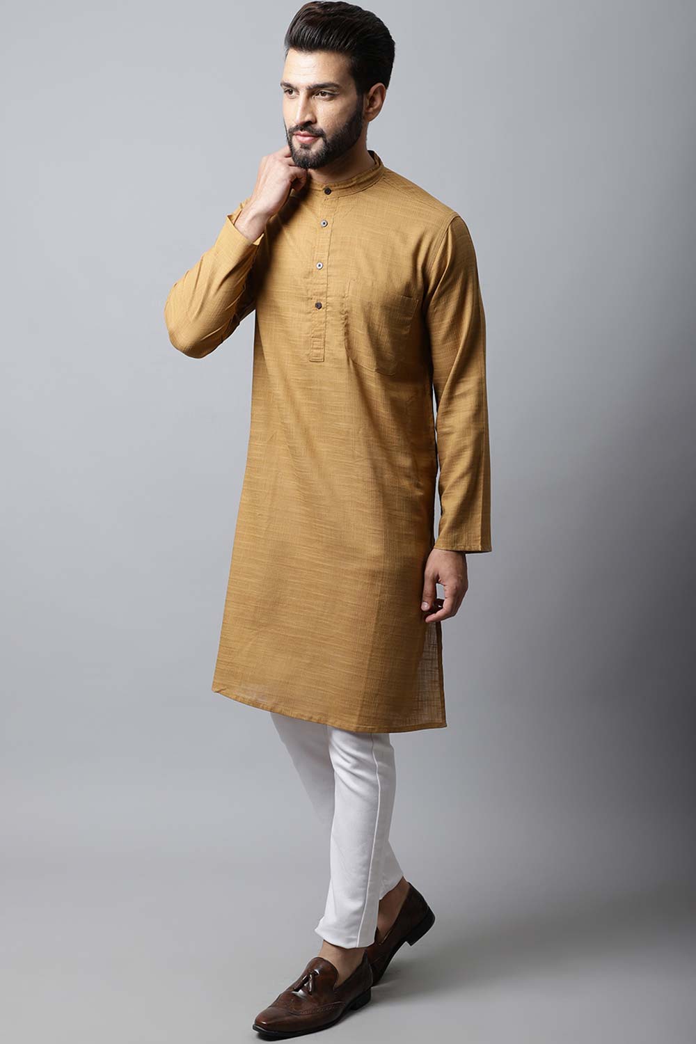 Men's Dark Brown Solid Full Sleeve Kurta Top (LK-SLD1177-BRC)