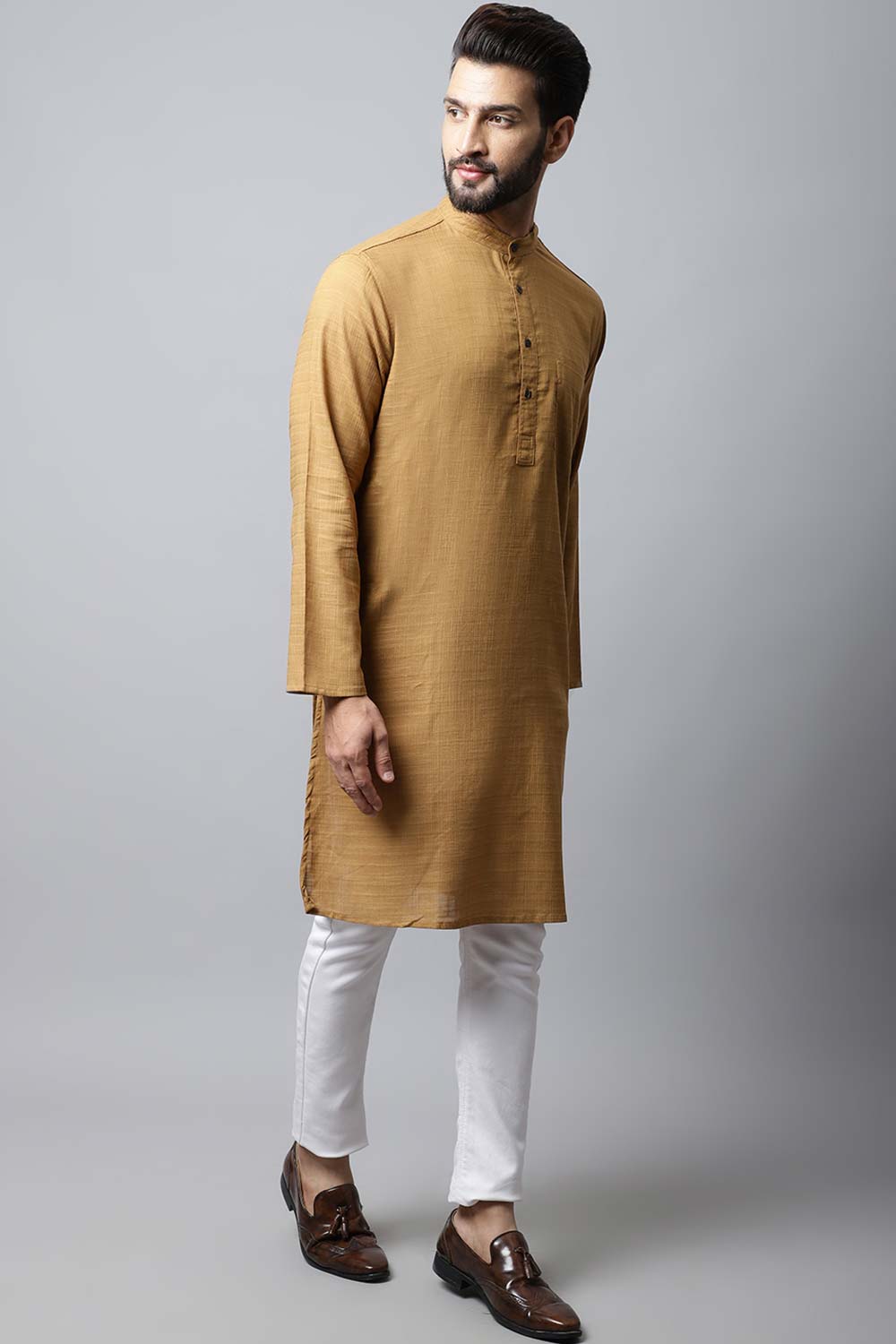 Men's Dark Brown Solid Full Sleeve Kurta Top (LK-SLD1177-BRC)