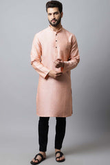 Men's Light Pink Self-Design Full Sleeve Kurta Top