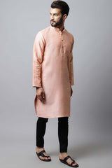 Men's Light Pink Self-Design Full Sleeve Kurta Top