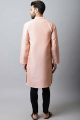 Men's Light Pink Self-Design Full Sleeve Kurta Top