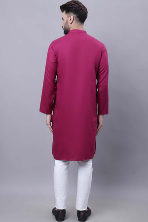Buy Men's Wine Cotton Solid Long Kurta Top Online - Front