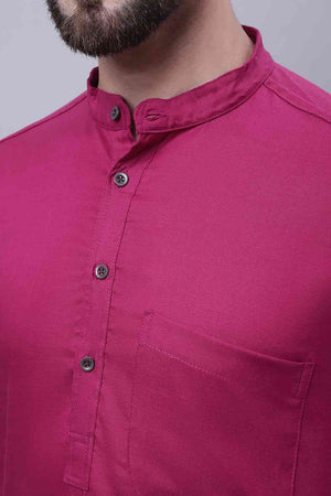 Buy Men's Wine Cotton Solid Long Kurta Top Online - Side