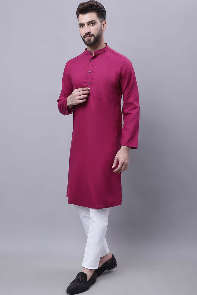 Buy Men's Wine Cotton Solid Long Kurta Top Online - Zoom Out