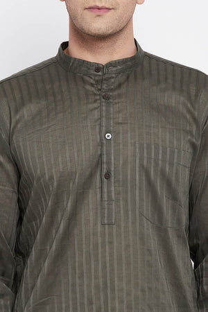 Buy Men's Pure Cotton Stripe Printed Sherwani Kurta in Light Green - Zoom Out