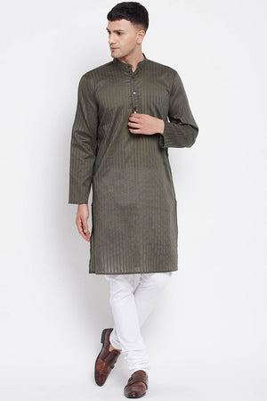 Buy Men's Pure Cotton Stripe Printed Sherwani Kurta in Light Green