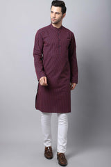 Men's Dark Black Self-Design Full Sleeve Long Kurta Top