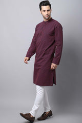 Men's Dark Black Self-Design Full Sleeve Long Kurta Top