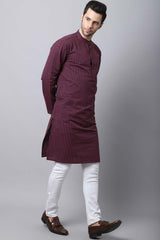 Men's Dark Black Self-Design Full Sleeve Long Kurta Top