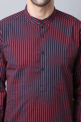 Men's Dark Black Self-Design Full Sleeve Long Kurta Top