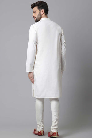 Buy Men's White Cotton Stripes Long Kurta Online - KARMAPLACE