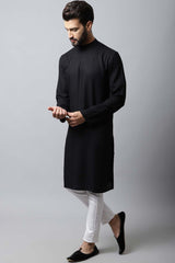 Men's Dark Black Self-Design Full Sleeve Kurta Top
