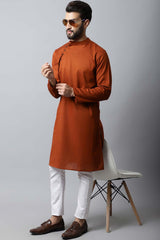 Men's Dark Brown Self-Design Full Sleeve Long Kurta Top
