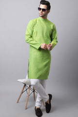 Men's Light Green Solid Full Sleeve Long Kurta Top