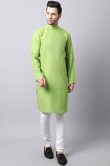 Men's Light Green Solid Full Sleeve Long Kurta Top