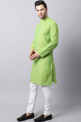 Men's Light Green Solid Full Sleeve Long Kurta Top