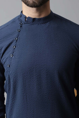 Buy Men's Blue Cotton Stripes Long Kurta Online - KARMAPLACE