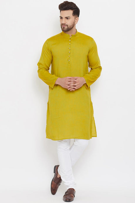 Buy Men's Rayon Solid Kurta in Yellow - Back