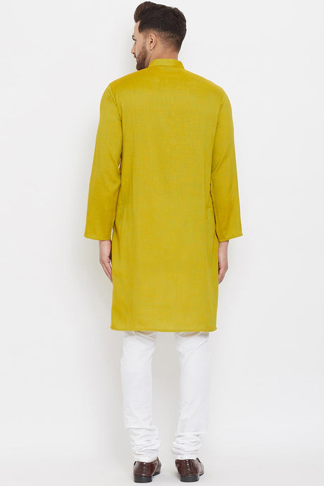 Buy Men's Rayon Solid Kurta in Yellow - Zoom In