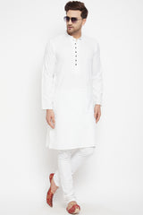 Buy Men's Viscose Solid Kurta in White