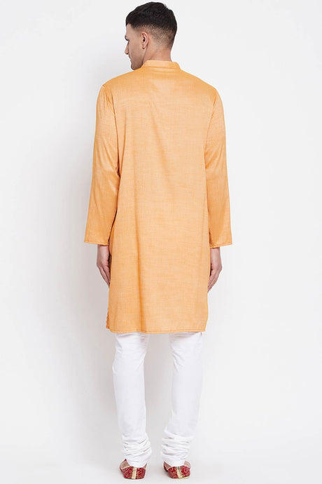 Buy Men's Rayon Solid Long Kurta in Light Yellow - Zoom in