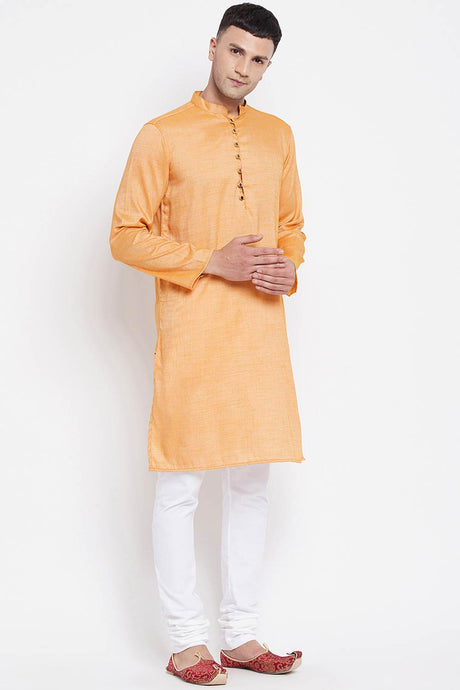 Buy Men's Rayon Solid Long Kurta in Light Yellow